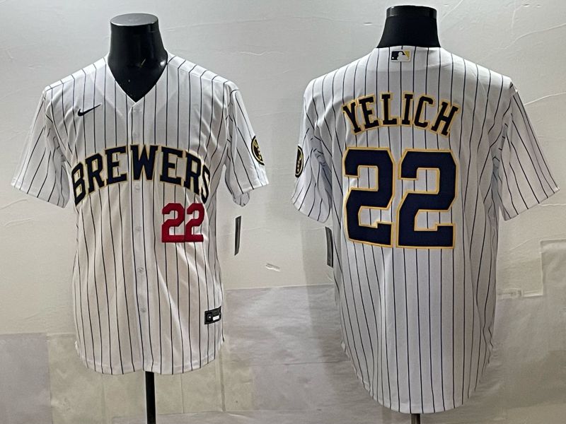 Men Nike Milwaukee Brewers #22 Yelich white MLB 2025 jersey 03->milwaukee brewers->MLB Jersey